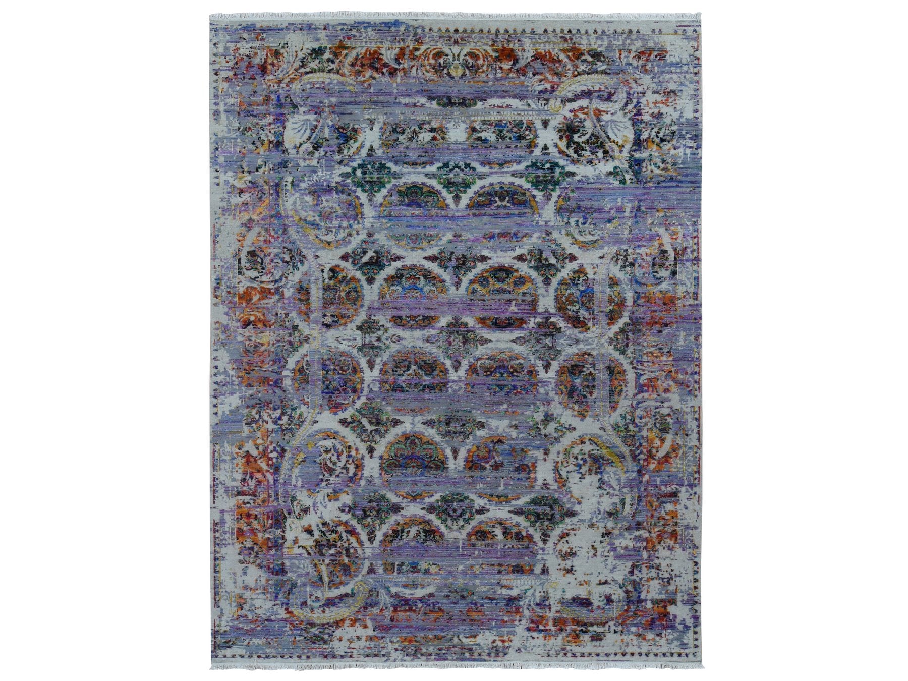 Modern / Contemporary hand-knotted wool/sari silk rug in Purple, 9' x 12' — SKU O087116
