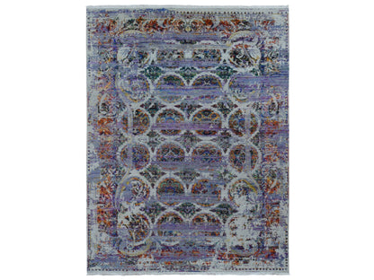 Modern / Contemporary hand-knotted wool/sari silk rug in Purple, 9' x 12' — SKU O087116