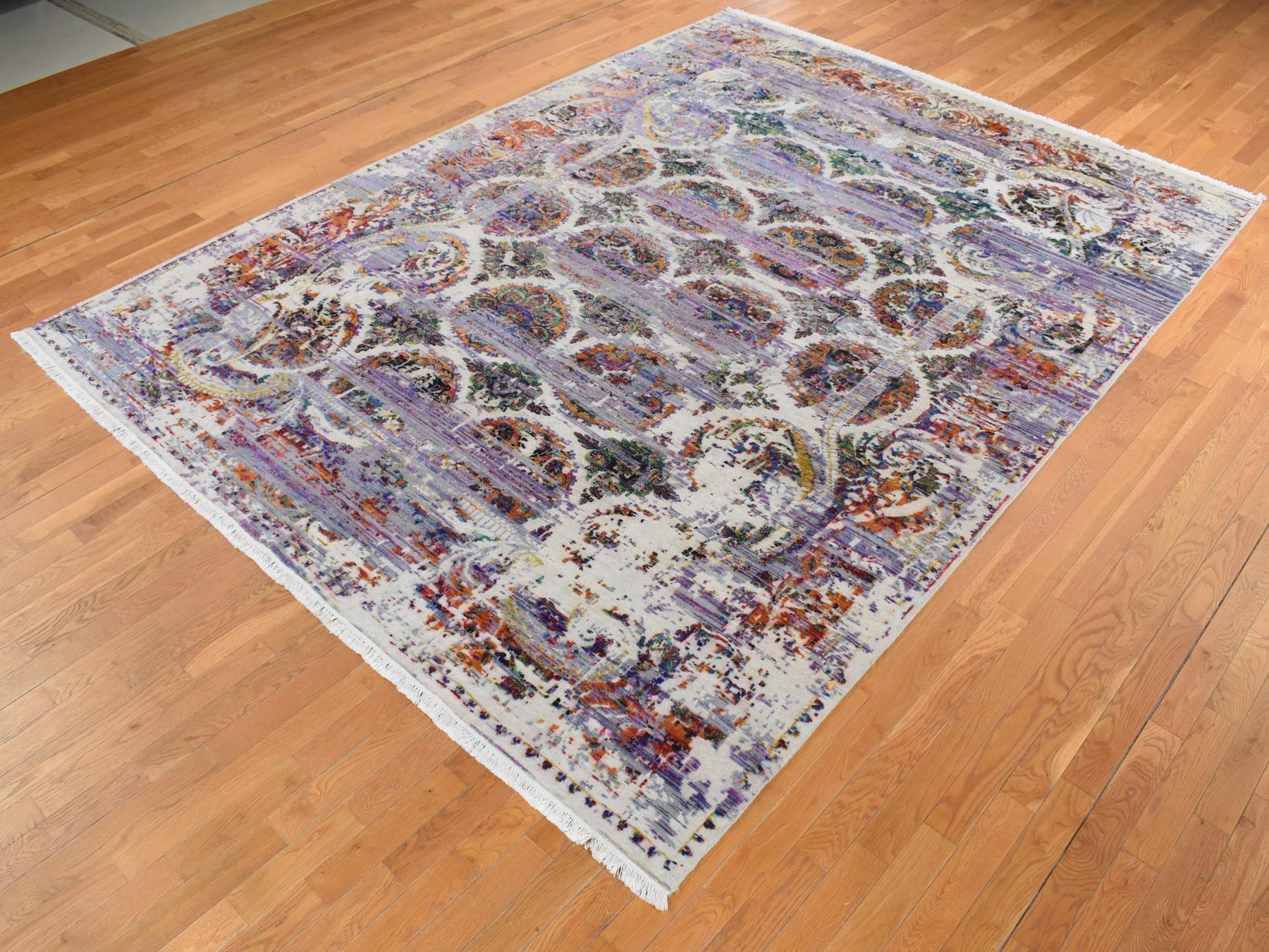 Modern / Contemporary hand-knotted wool/sari silk rug in Purple, 9' x 12' — SKU O087116 (view 3)