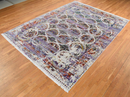 Modern / Contemporary hand-knotted wool/sari silk rug in Purple, 9' x 12' — SKU O087116 (view 3)