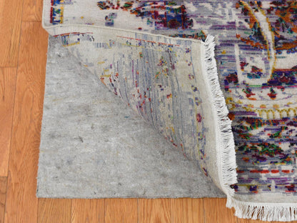 Modern / Contemporary hand-knotted wool/sari silk rug in Purple, 9' x 12' — SKU O087116 (view 4)