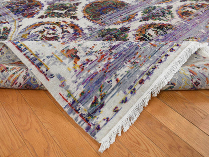 Modern / Contemporary hand-knotted wool/sari silk rug in Purple, 9' x 12' — SKU O087116 (view 5)