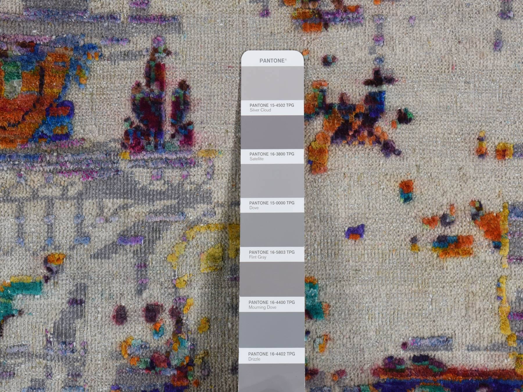 Modern / Contemporary hand-knotted wool/sari silk rug in Purple, 9' x 12' — SKU O087116 (view 7)