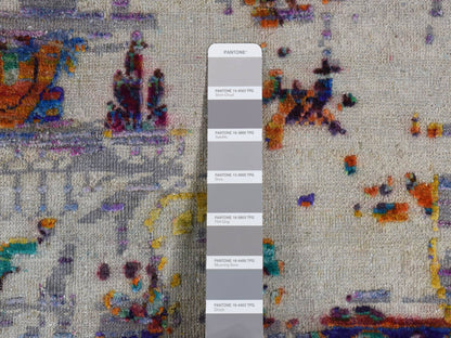 Modern / Contemporary hand-knotted wool/sari silk rug in Purple, 9' x 12' — SKU O087116 (view 7)