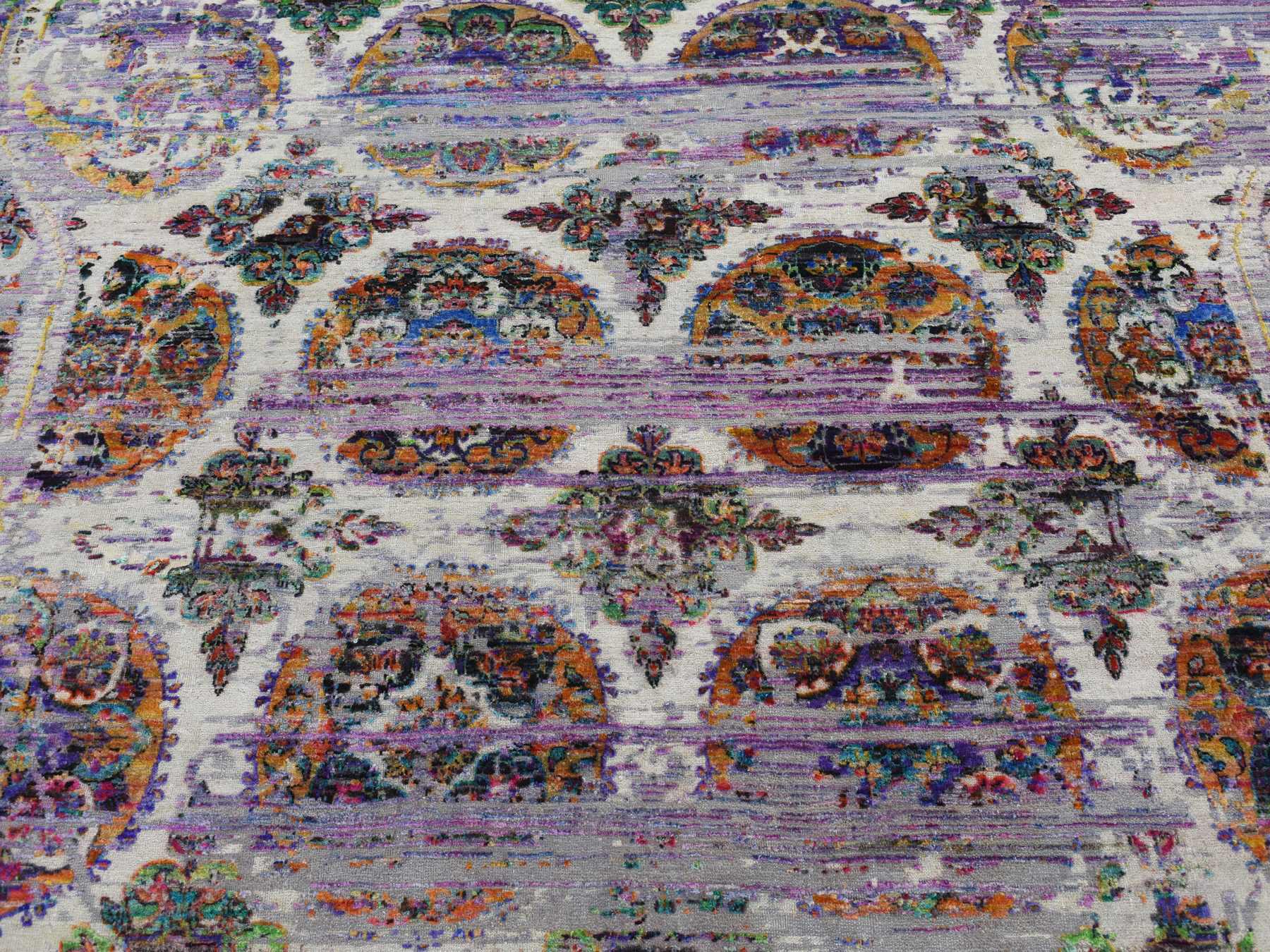 Modern / Contemporary hand-knotted wool/sari silk rug in Purple, 9' x 12' — SKU O087116 (view 8)
