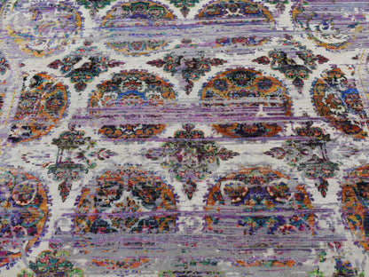 Modern / Contemporary hand-knotted wool/sari silk rug in Purple, 9' x 12' — SKU O087116 (view 8)