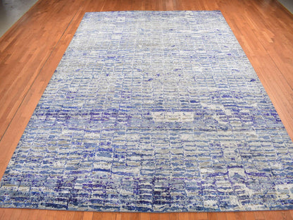 Blue 9'0" x 12'2" Modern and Contemporary Hand knotted Silk Rug - Sku: O087118