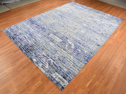 Blue 9'0" x 12'2" Modern and Contemporary Hand knotted Silk Rug - Sku: O087118