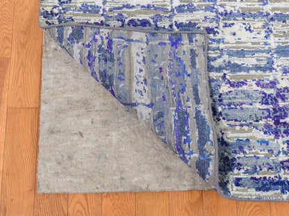 Blue 9'0" x 12'2" Modern and Contemporary Hand knotted Silk Rug - Sku: O087118