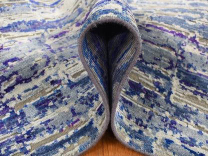 Blue 9'0" x 12'2" Modern and Contemporary Hand knotted Silk Rug - Sku: O087118