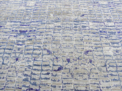 Blue 9'0" x 12'2" Modern and Contemporary Hand knotted Silk Rug - Sku: O087118