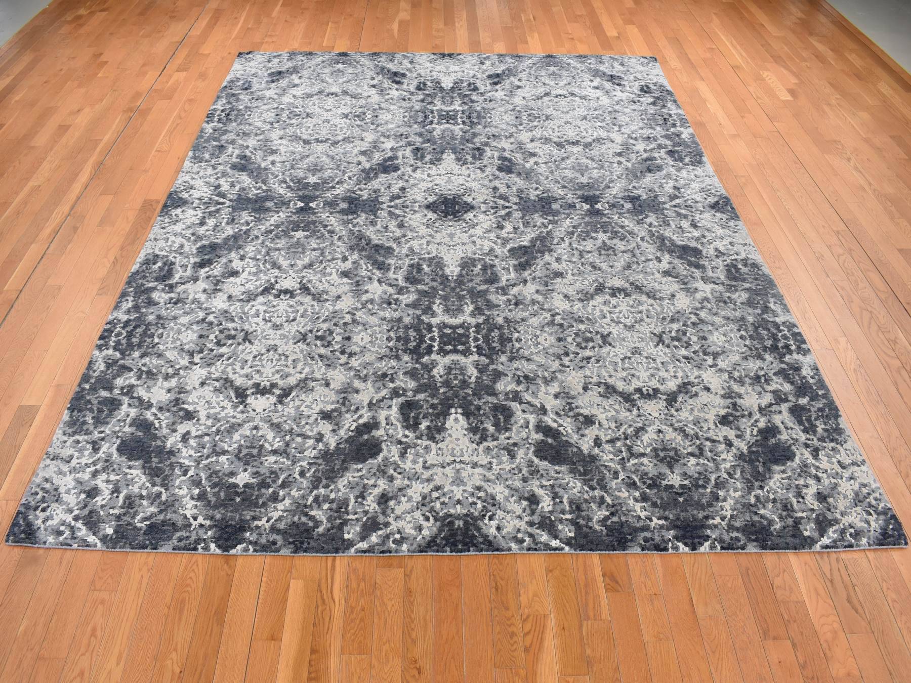 Modern / Contemporary hand-knotted wool/silk rug in Black, 9'2" x 12' — SKU O087119 (view 2)