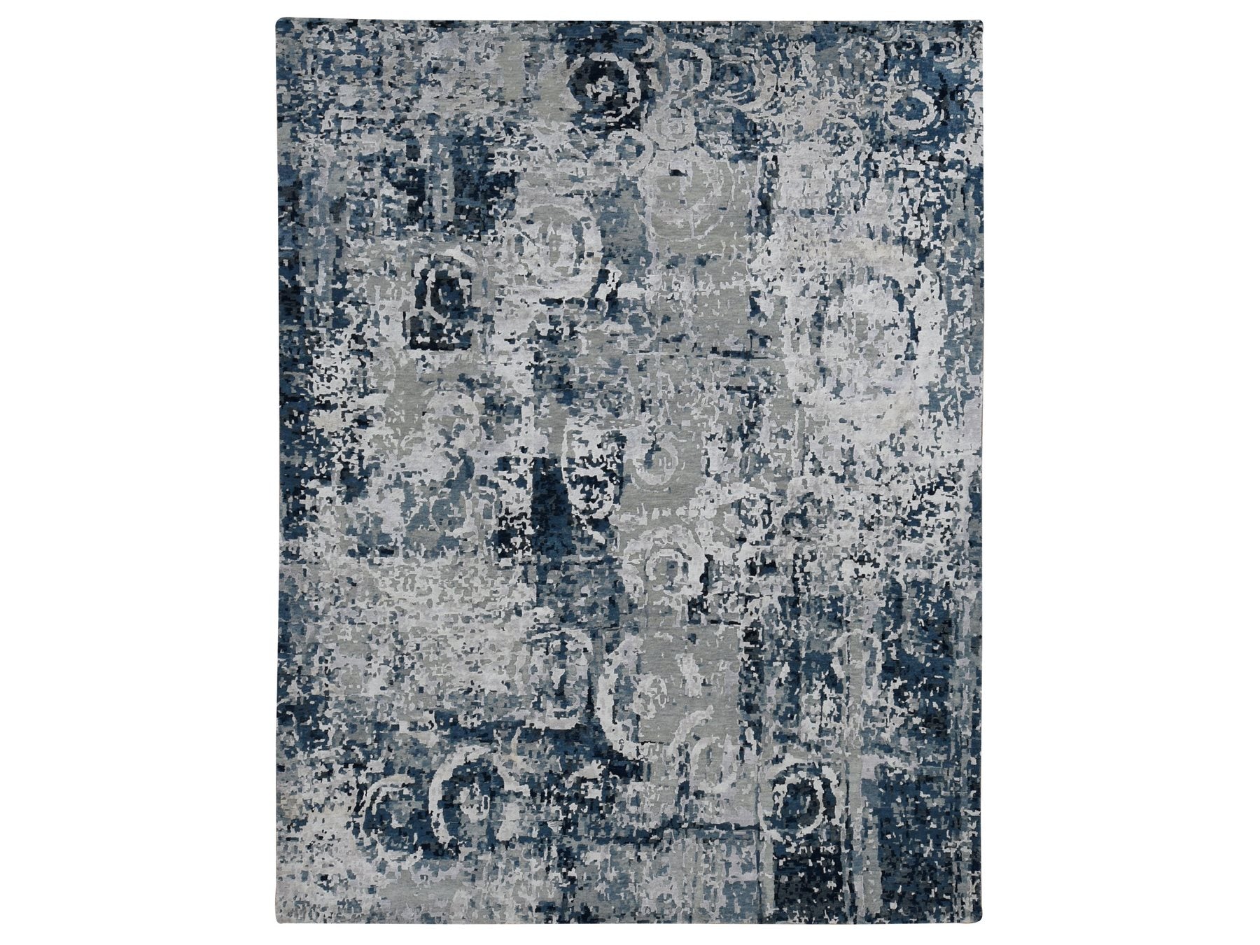 Modern / Contemporary hand-knotted wool/silk rug in Gray, 9'3" x 12' — SKU O087120