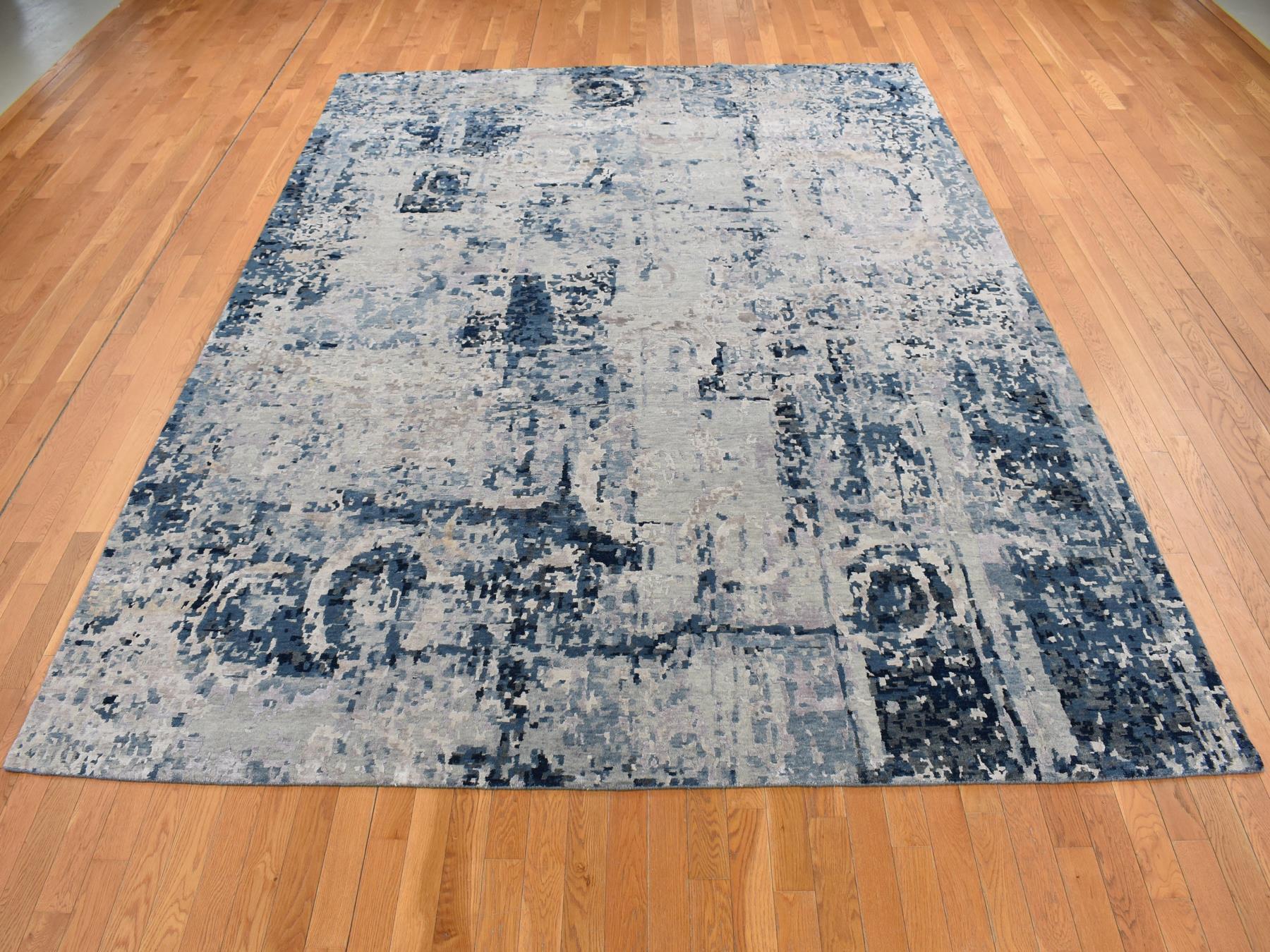Modern / Contemporary hand-knotted wool/silk rug in Gray, 9'3" x 12' — SKU O087120 (view 2)