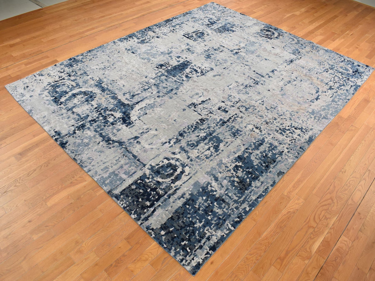 Modern / Contemporary hand-knotted wool/silk rug in Gray, 9'3" x 12' — SKU O087120 (view 3)