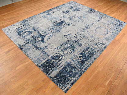 Modern / Contemporary hand-knotted wool/silk rug in Gray, 9'3" x 12' — SKU O087120 (view 3)