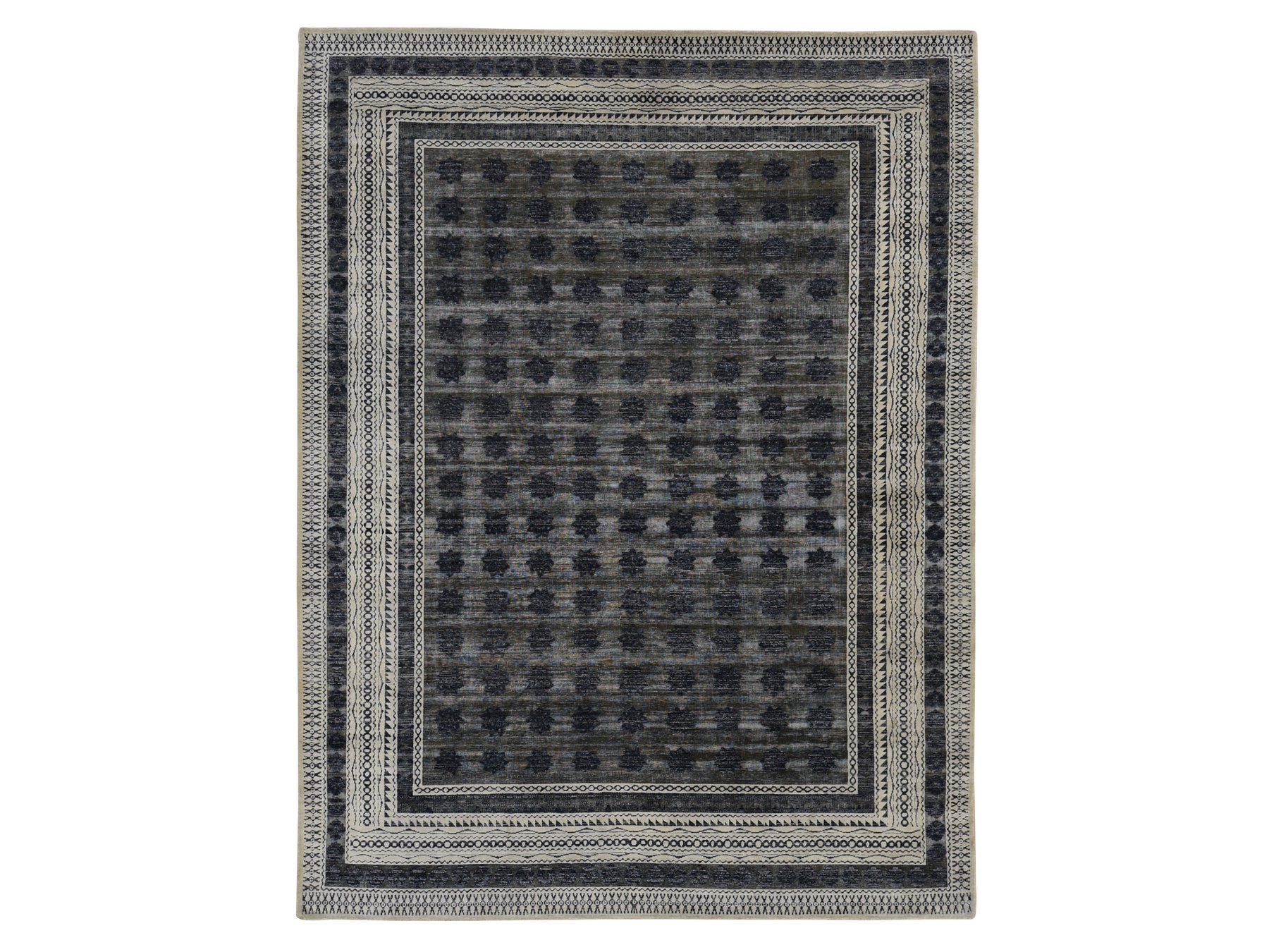 Modern / Contemporary hand-knotted wool/silk rug in Gray & Owl Gray, 9' x 12' — SKU O087121