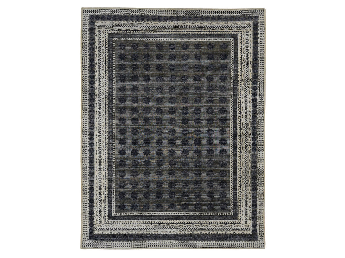 Modern / Contemporary hand-knotted wool/silk rug in Gray & Owl Gray, 9' x 12' — SKU O087121