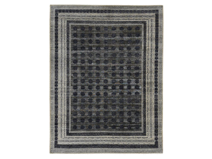 Modern / Contemporary hand-knotted wool/silk rug in Gray & Owl Gray, 9' x 12' — SKU O087121