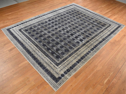 Modern / Contemporary hand-knotted wool/silk rug in Gray & Owl Gray, 9' x 12' — SKU O087121 (view 3)