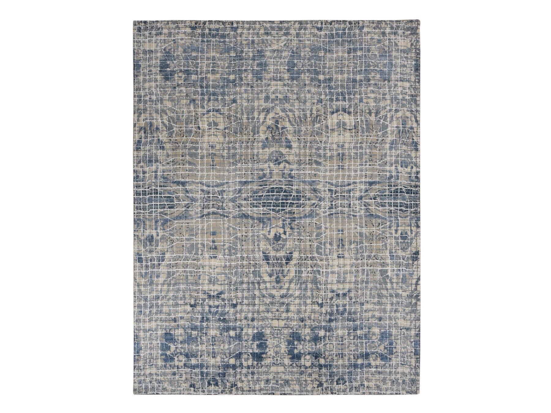 Modern / Contemporary hand-knotted wool/silk rug in Blue, 9'1" x 12'2" — SKU O087122