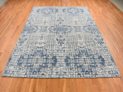 Blue 9'1" x 12'2" Modern and Contemporary Hand knotted Wool/Silk Rug - Sku: O087122