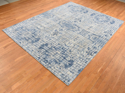 Blue 9'1" x 12'2" Modern and Contemporary Hand knotted Wool/Silk Rug - Sku: O087122