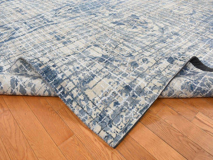 Blue 9'1" x 12'2" Modern and Contemporary Hand knotted Wool/Silk Rug - Sku: O087122