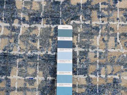 Blue 9'1" x 12'2" Modern and Contemporary Hand knotted Wool/Silk Rug - Sku: O087122