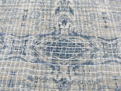 Blue 9'1" x 12'2" Modern and Contemporary Hand knotted Wool/Silk Rug - Sku: O087122