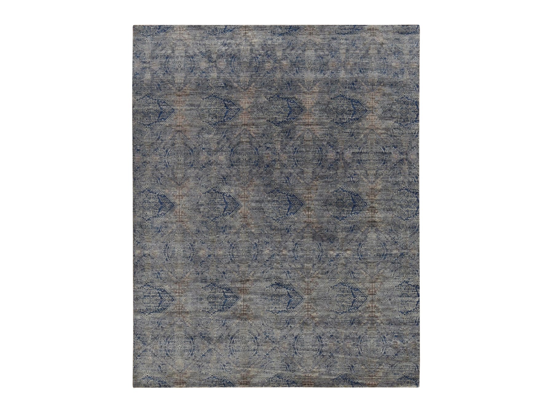Modern / Contemporary hand-knotted wool/silk rug in Blue, 8'9" x 12' — SKU O087123