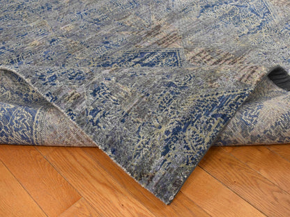 Blue 8'9" x 12'0" Modern and Contemporary Hand knotted Wool/Silk Rug - Sku: O087123
