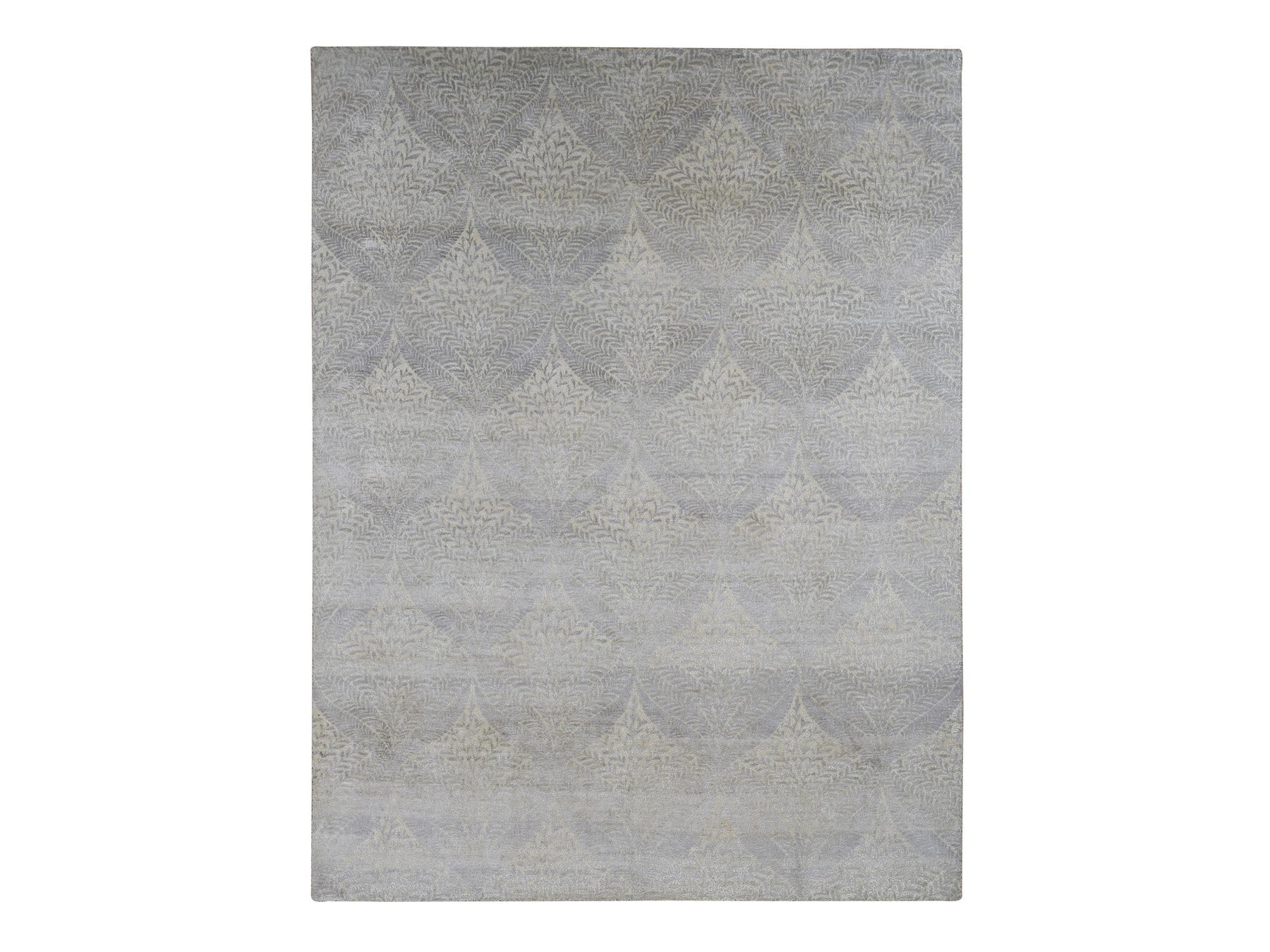 Transitional hand-knotted silk rug in Gray, 8'10" x 12'1" — SKU O087124
