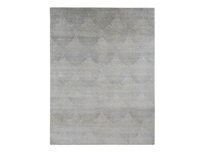 Transitional hand-knotted silk rug in Gray, 8'10" x 12'1" — SKU O087124
