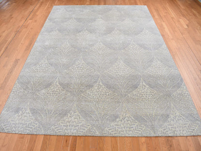 Grey 8'10" x 12'1" Transitional Hand knotted Silk Rug - Sku: O087124