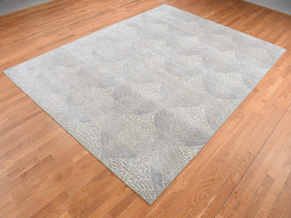 Grey 8'10" x 12'1" Transitional Hand knotted Silk Rug - Sku: O087124