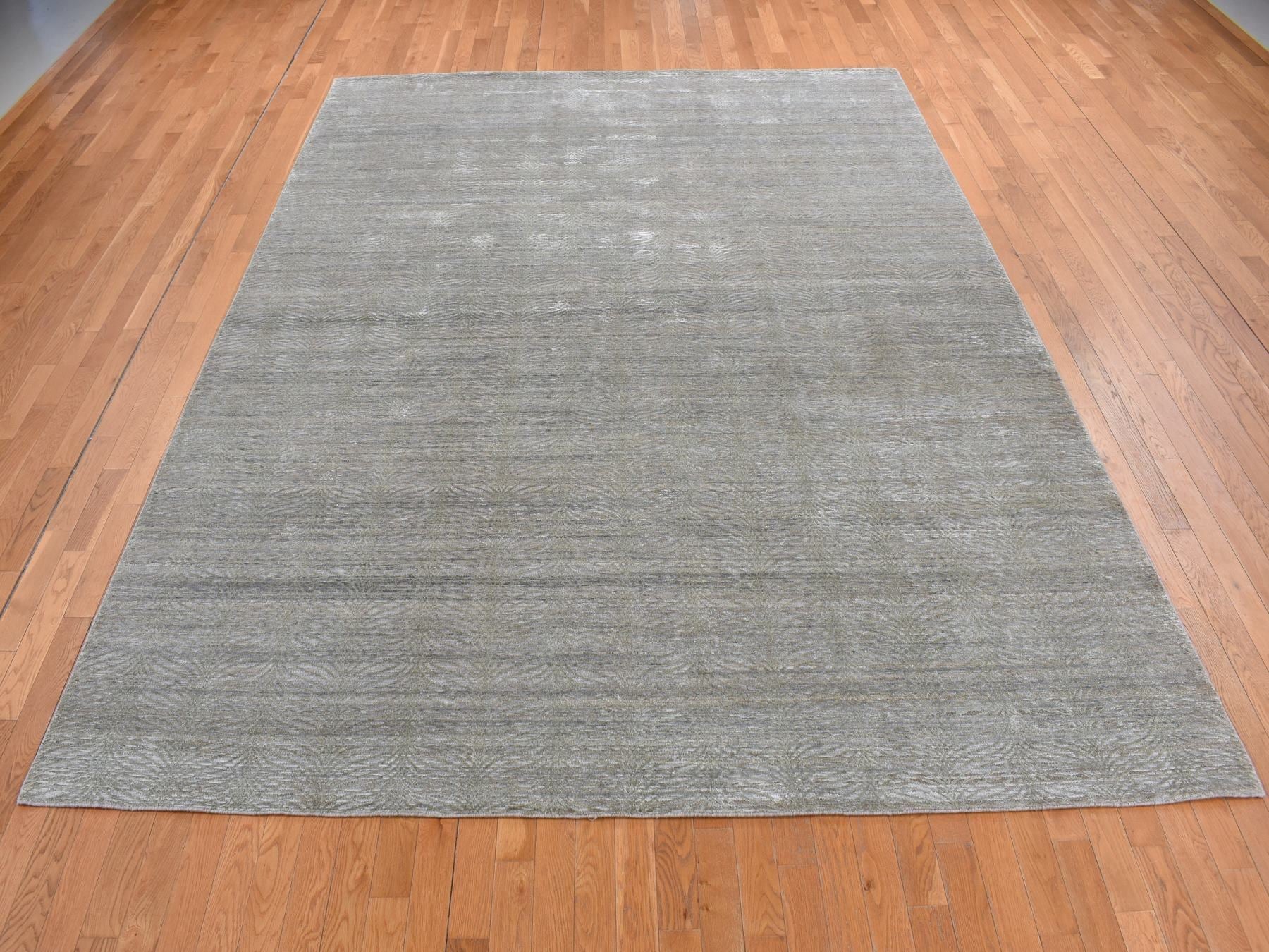 Modern / Contemporary hand-knotted wool/silk rug in Green, 9' x 12' — SKU O087126 (view 2)