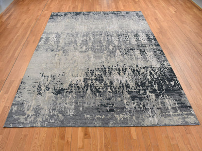 Grey 8'10" x 11'8" Modern / Contemporary Hand knotted Wool/Silk Rug - Sku: O087128
