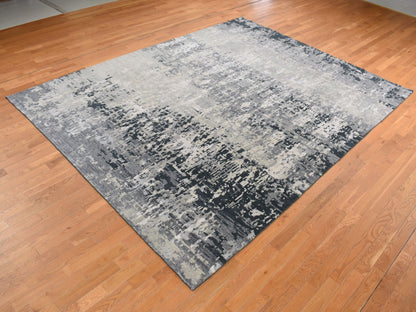 Grey 8'10" x 11'8" Modern / Contemporary Hand knotted Wool/Silk Rug - Sku: O087128