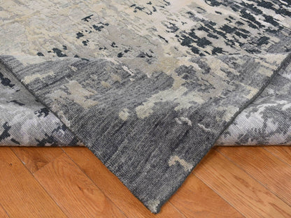 Grey 8'10" x 11'8" Modern / Contemporary Hand knotted Wool/Silk Rug - Sku: O087128