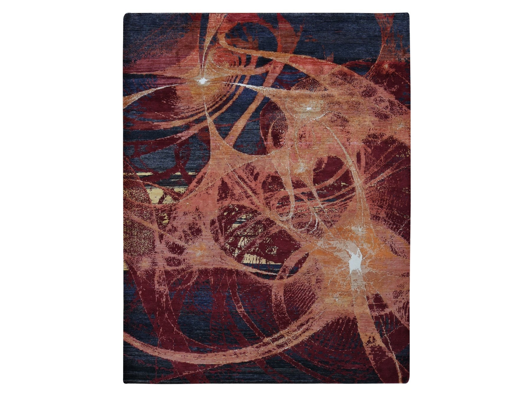 Modern / Contemporary hand-knotted wool/silk rug in Red, 9'2" x 12' — SKU O087129