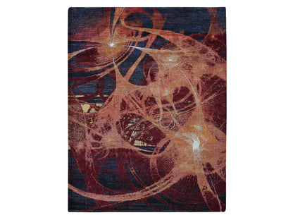 Modern / Contemporary hand-knotted wool/silk rug in Red, 9'2" x 12' — SKU O087129