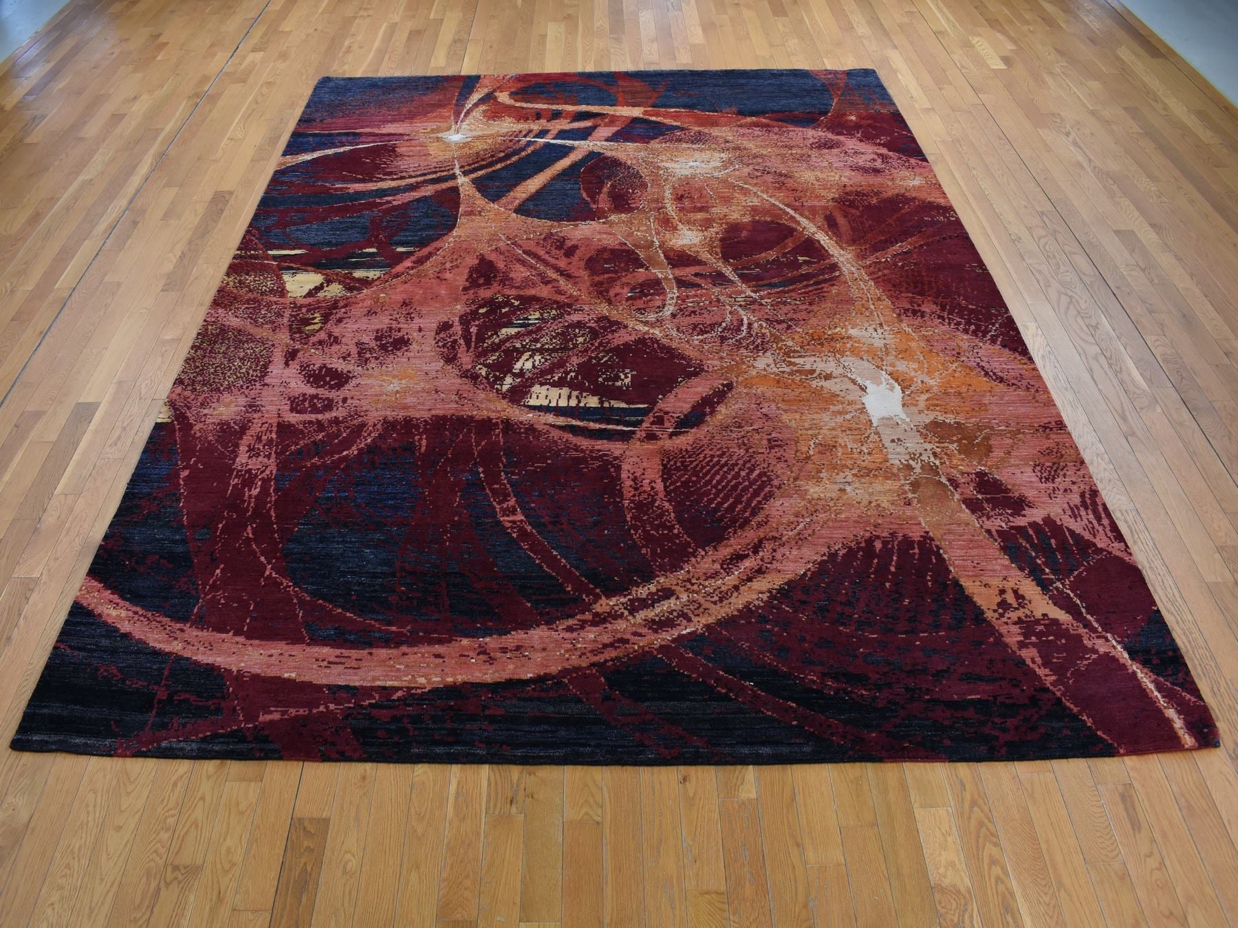Modern / Contemporary hand-knotted wool/silk rug in Red, 9'2" x 12' — SKU O087129 (view 2)