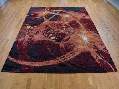 Modern / Contemporary hand-knotted wool/silk rug in Red, 9'2" x 12' — SKU O087129 (view 2)