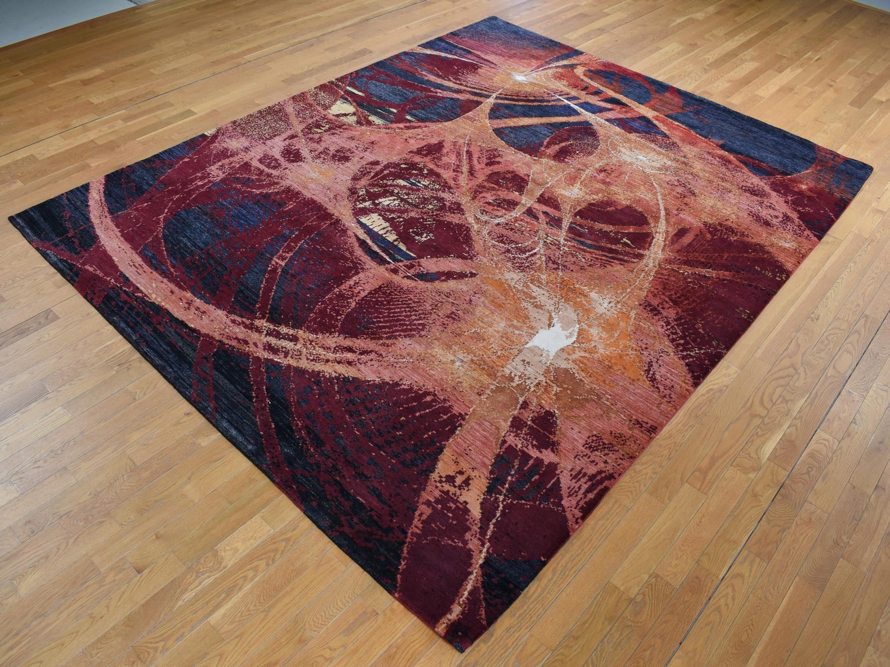 Modern / Contemporary hand-knotted wool/silk rug in Red, 9'2" x 12' — SKU O087129 (view 3)