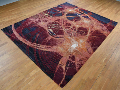 Modern / Contemporary hand-knotted wool/silk rug in Red, 9'2" x 12' — SKU O087129 (view 3)
