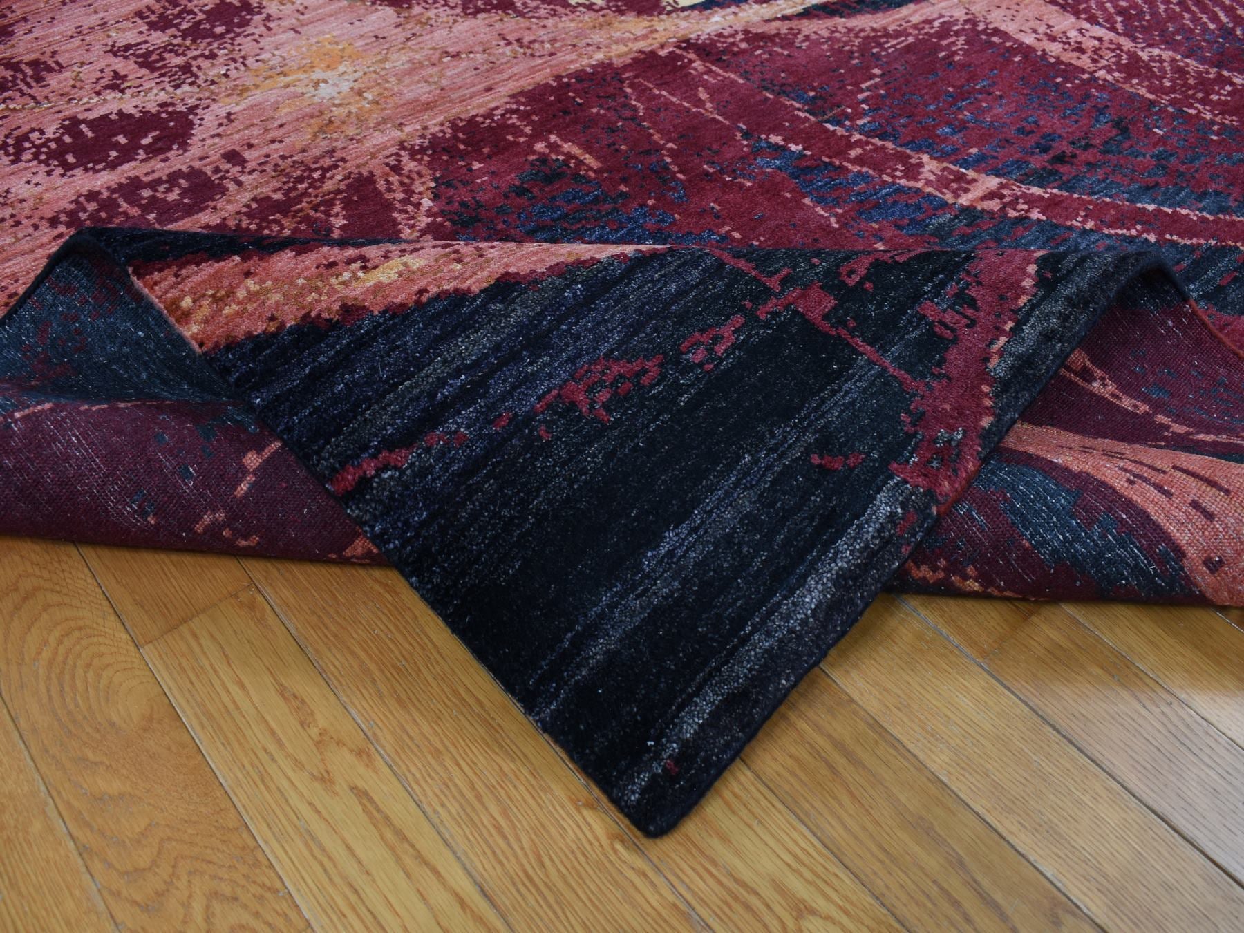 Modern / Contemporary hand-knotted wool/silk rug in Red, 9'2" x 12' — SKU O087129 (view 5)