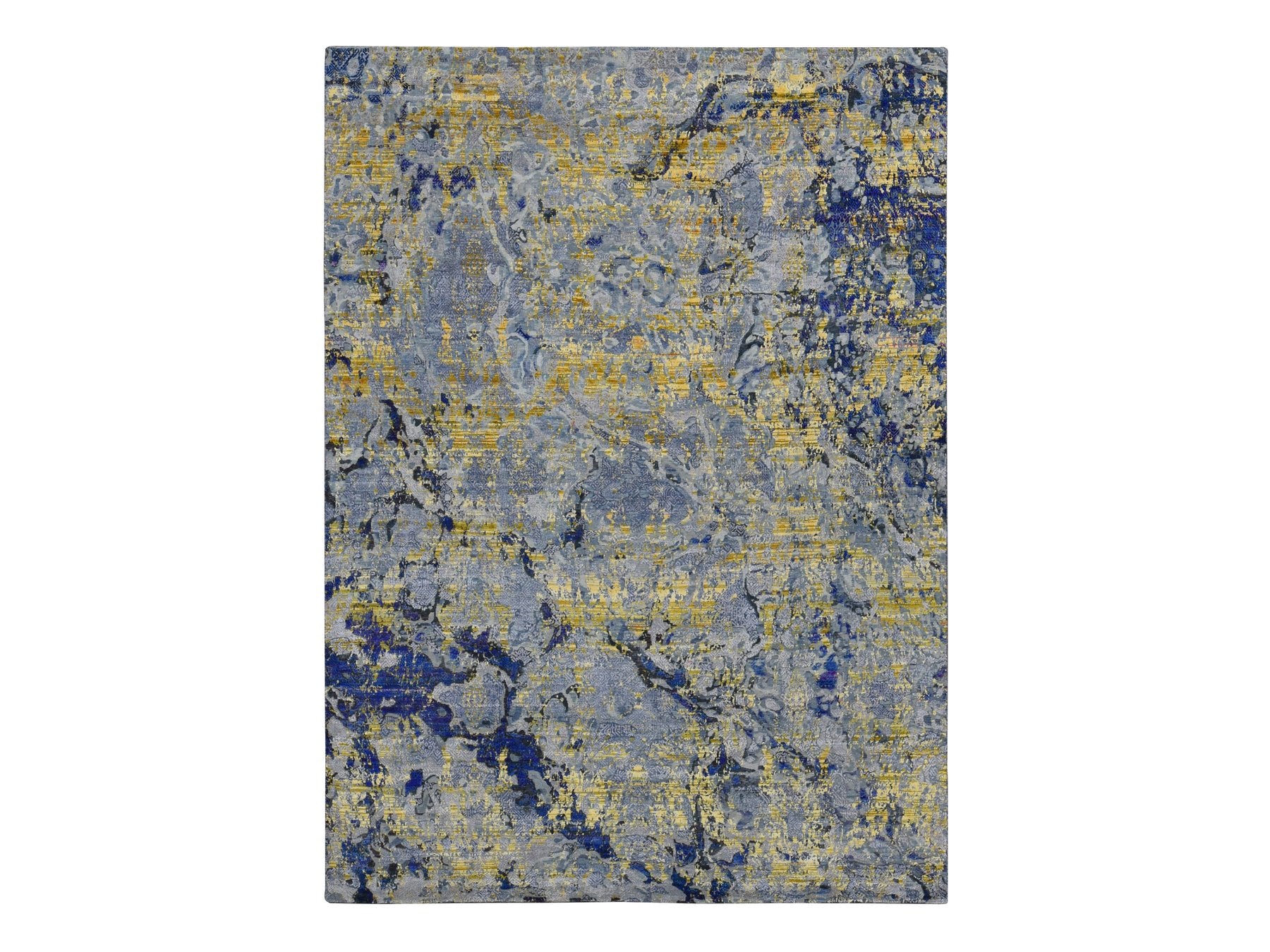 Modern / Contemporary hand-knotted wool/silk rug in Yellow, 8'10" x 12'5" — SKU O087130