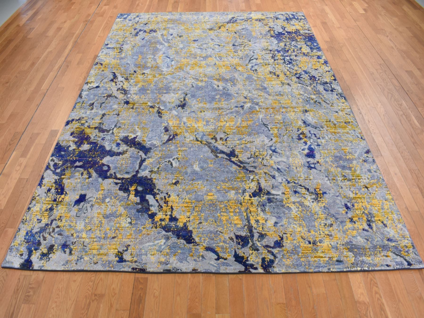 Modern / Contemporary hand-knotted wool/silk rug in Yellow, 8'10" x 12'5" — SKU O087130 (view 2)
