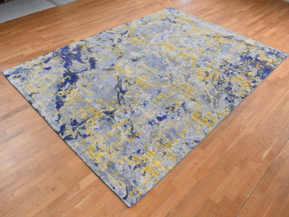 Yellow 8'10" x 12'5" Modern / Contemporary Hand knotted Wool/Silk Rug - Sku: O087130
